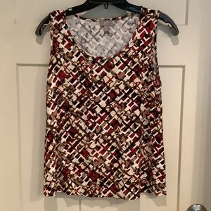 J. Jill Geometric Print Sleeveless Tank in Red, Brown & White